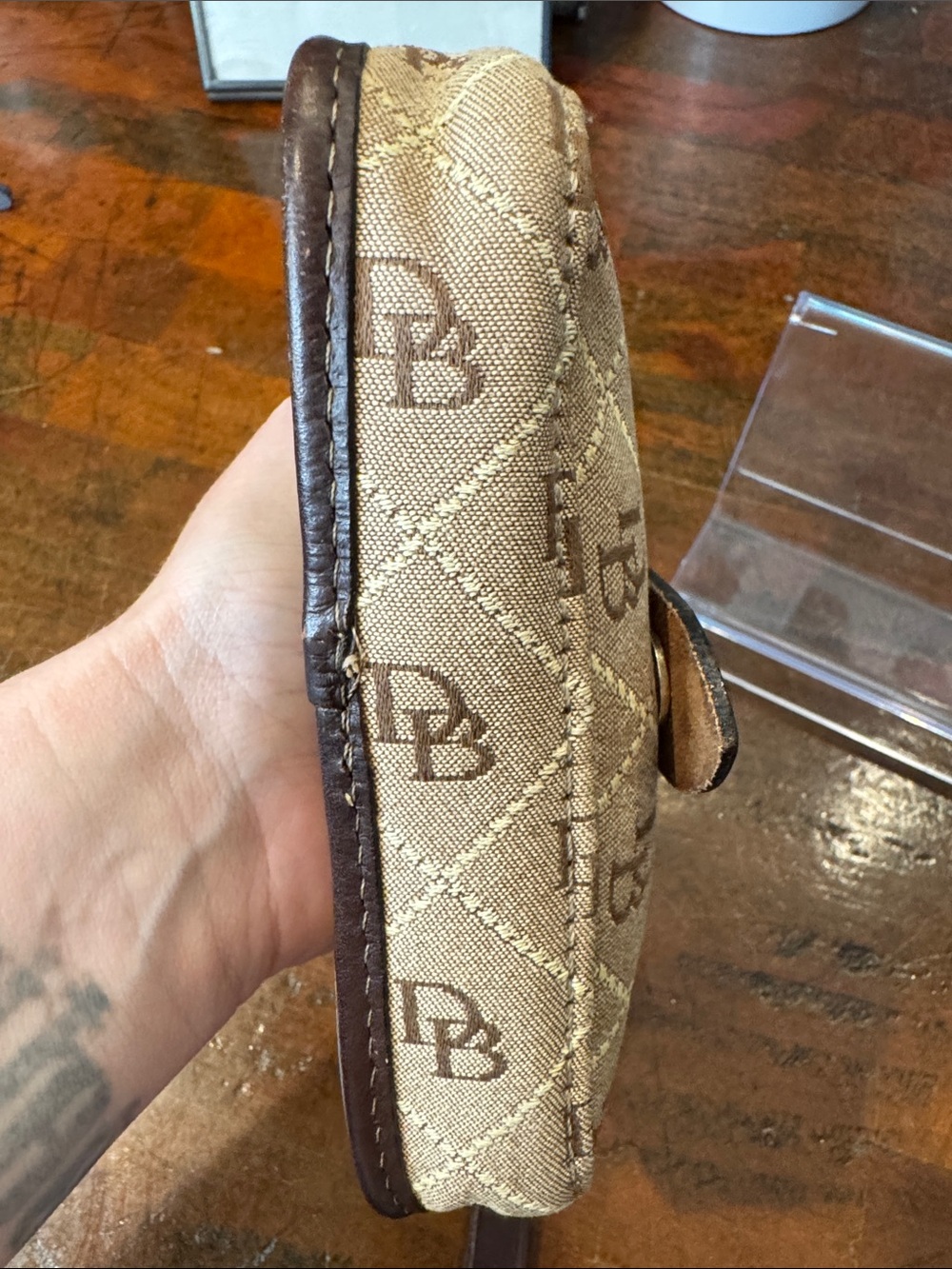 Dooney & Bourke Beige & Brown Logo Wristlet - Picture 7 of 9